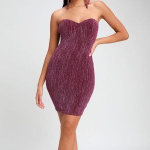 Lulus Night Drive Plum Purple Sparkly Strapless Bodycon Dress. Size Small.